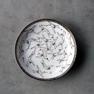 12.2cm / Crane Motif Antique INBAN Small Plate | Japanese Antique Porcelain | Japanese Graphic | Retro Dish