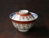 Old Imari Ware Tableware Chawan Bowl with Lid Japanese Antique Porcelain Koimari Arita Ware