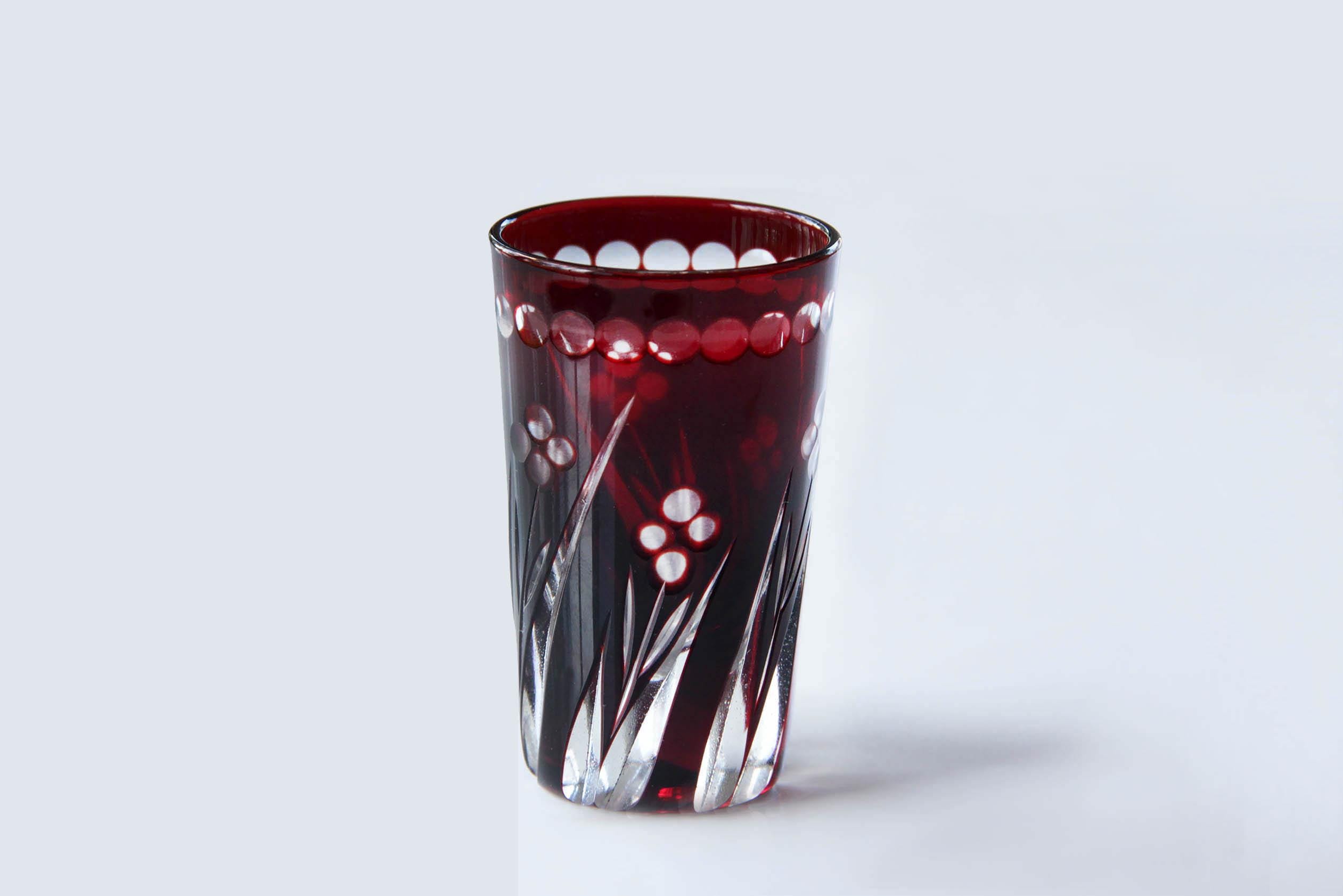 Japanese Red Kiriko Glass | Shot Glass | Cold Sake