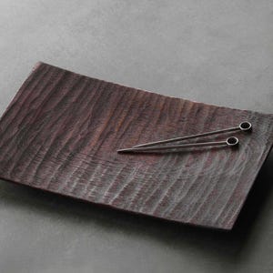 18cm / Hand-Carved Rectangular Wooden Plate with Sculpted Surface | Japanese Tableware