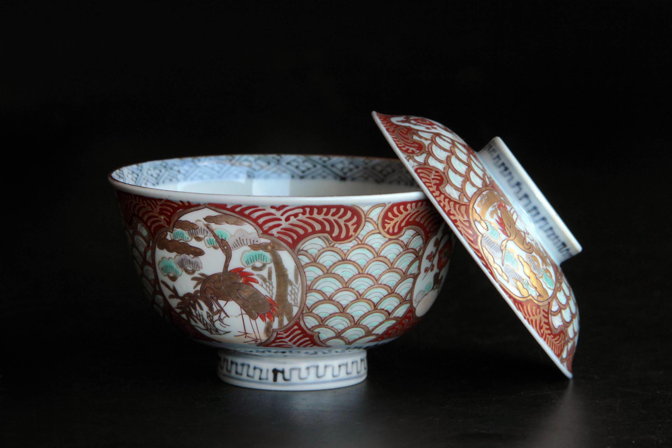 古伊万里 蓋付き椀（金彩赤文様）（江戸～明治時代） - Etsy 日本