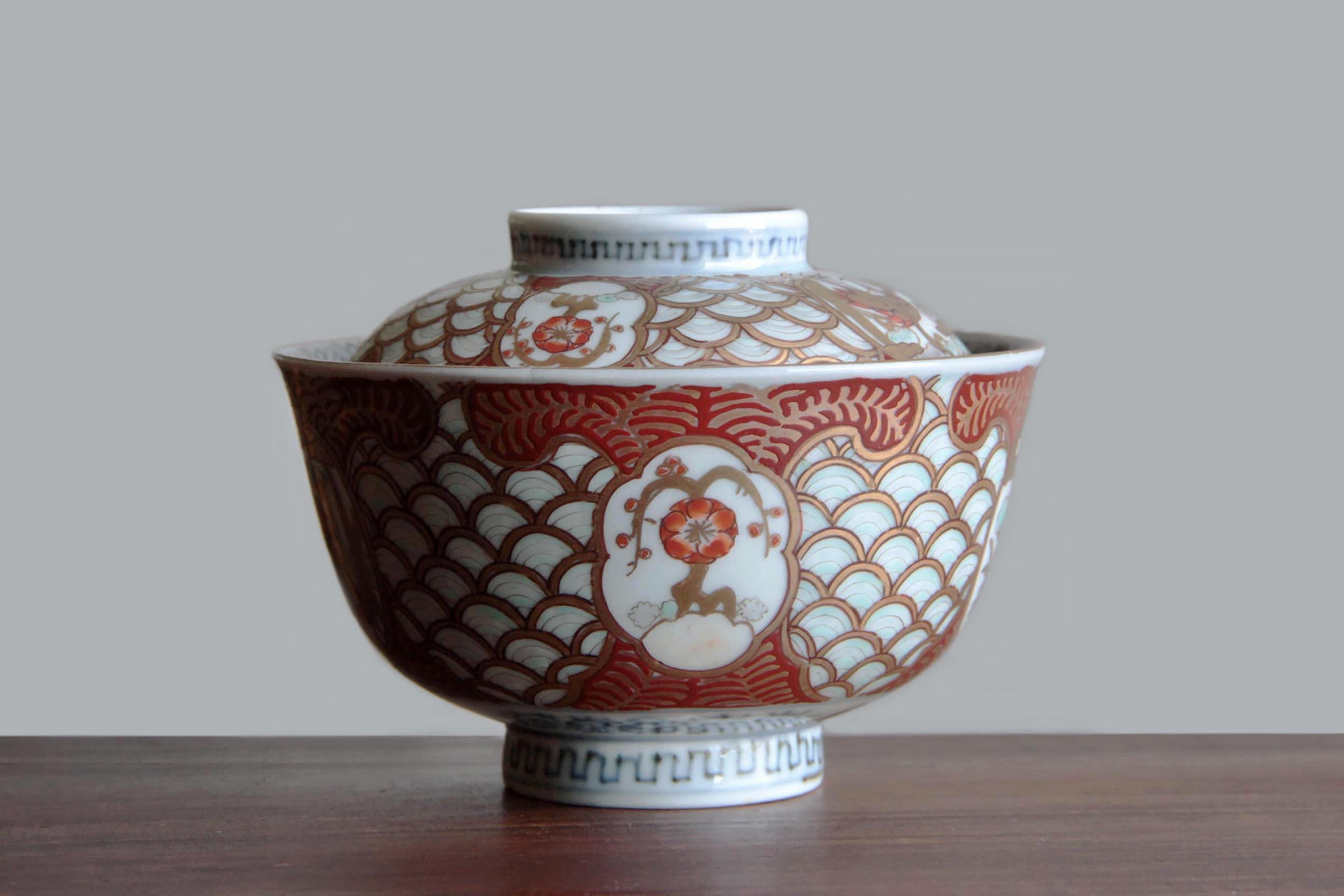 古伊万里 蓋付き椀（金彩赤文様）（江戸～明治時代） - Etsy 日本