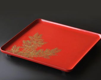 27cm / Japanese Antique Tray | Urushi Lacquered Obon / Ozen