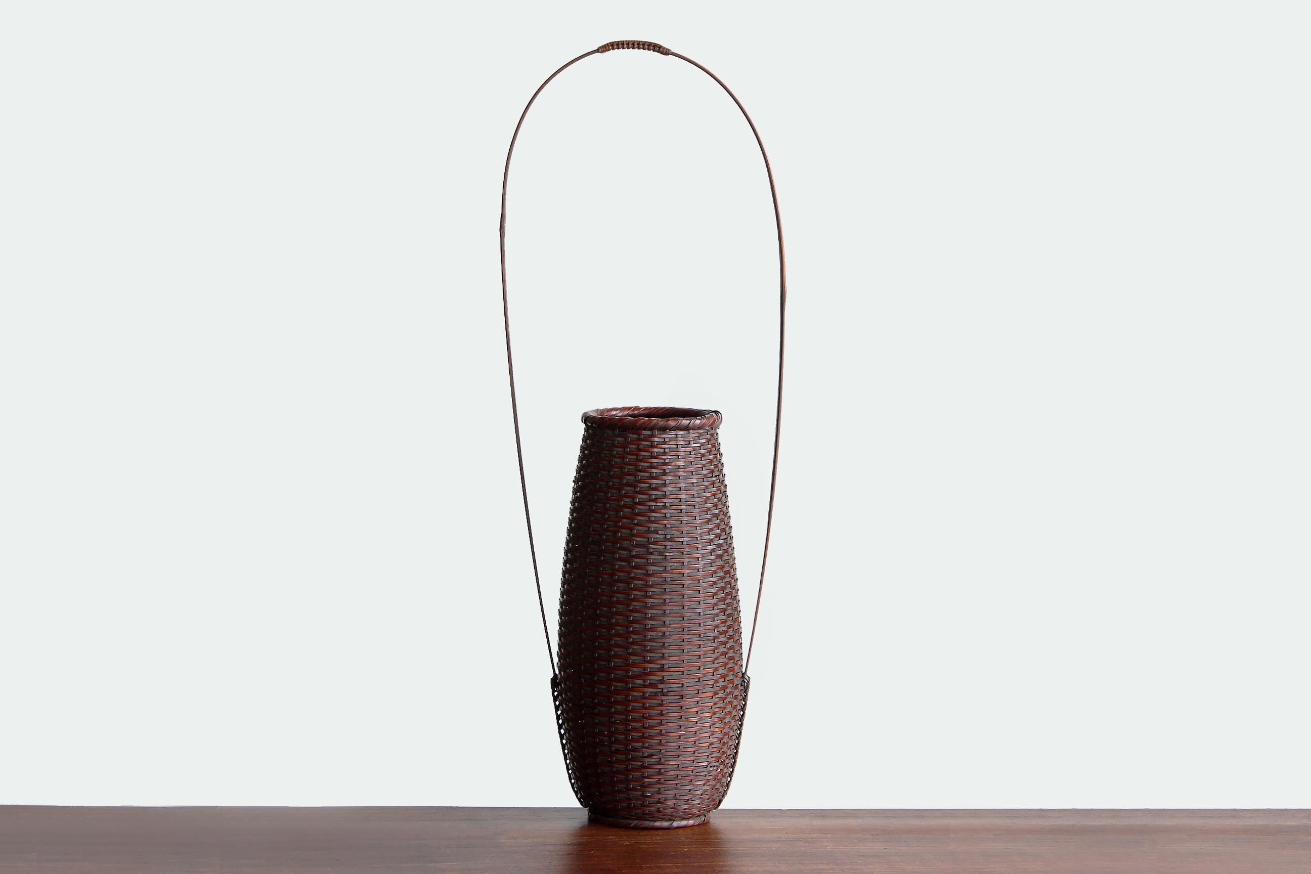 Bamboo Flower Basket By Hounan Iwao | Japanese Craft Hanaire Vase 006