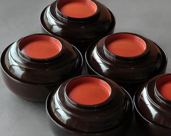 Japanese Soup Bowl – Dark Brown & Vermilion Urushi