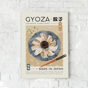 Gyoza Printable Wall Art, Japanese Food Minimalist Digital Print, Retro Vintage Asian Cuisine Pop Poster Decor for Home, Kitchen, Restaurant