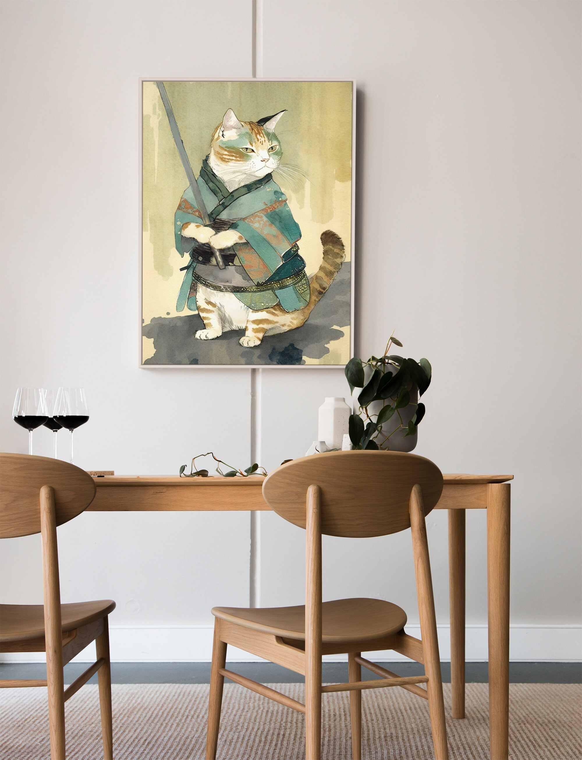 Samurai Warrior Cat Printable Wall Art Japanese Vintage Style Animal