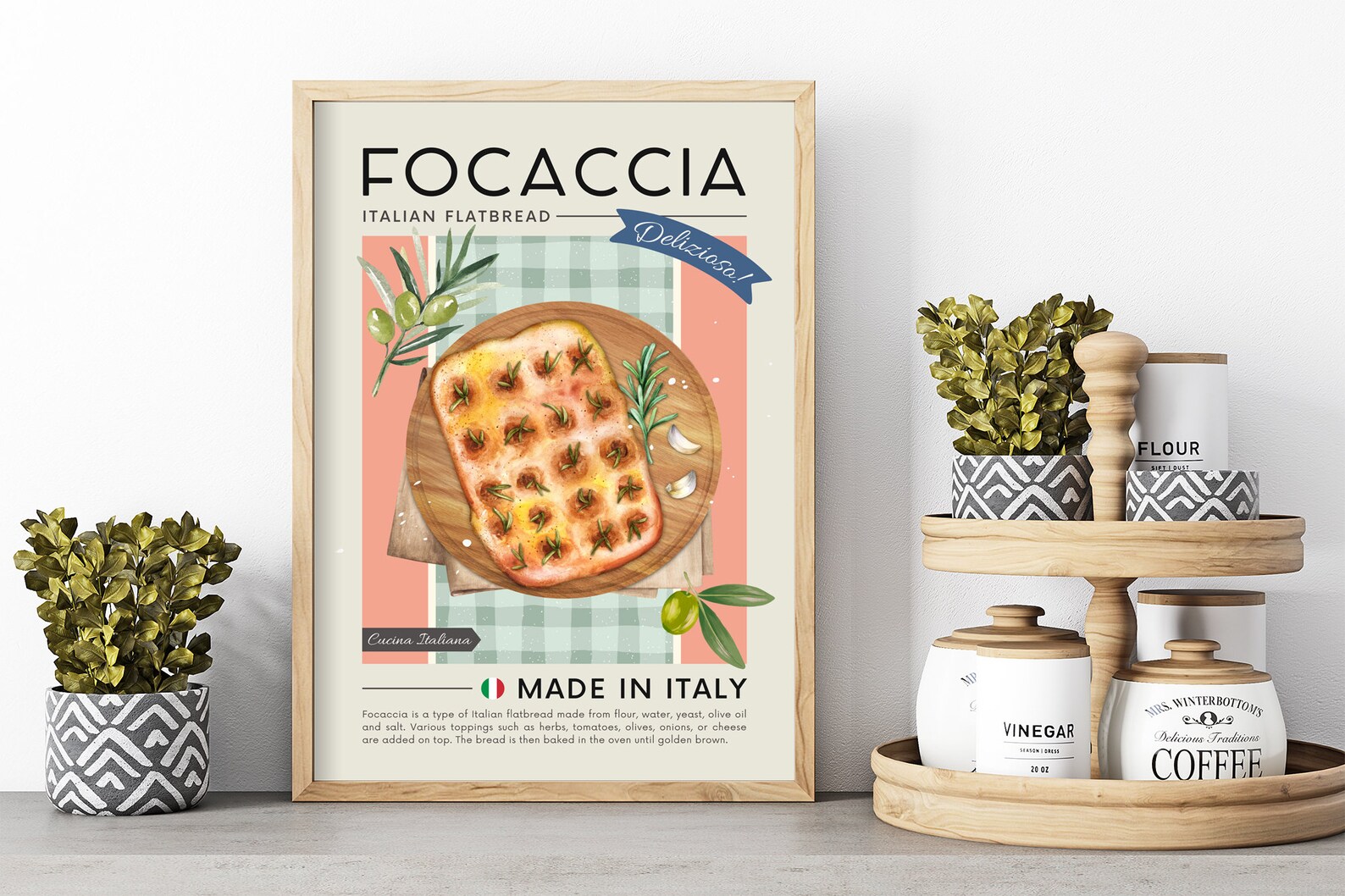 Focaccia Poster Printable | Italian Flatbread Minimalist Digital Print ...