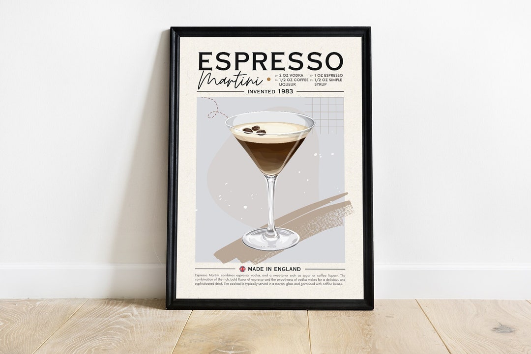 Espresso Martini Poster Printable Cocktail Drink Minimalist Pop Wall Art Retro Vintage Recipe