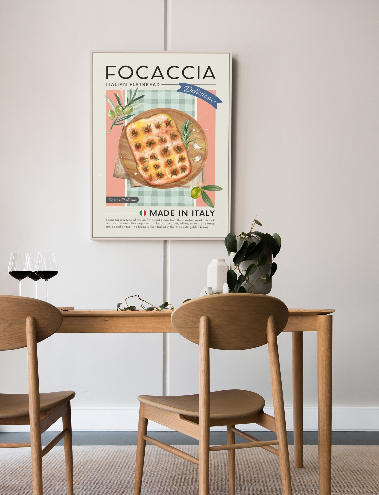 Focaccia Poster Printable | Italian Flatbread Minimalist Digital Print ...