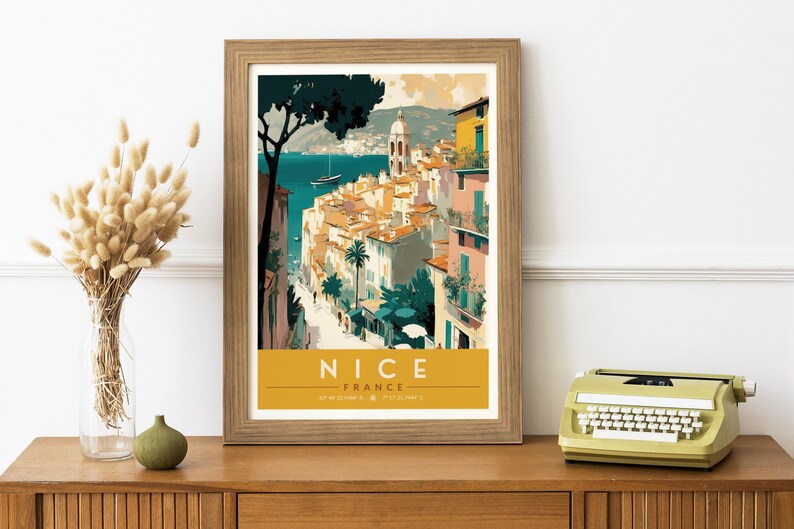 Nice France Poster Printable Nissa Beachscape Retro Vintage Travel Wall Art Mediterranean