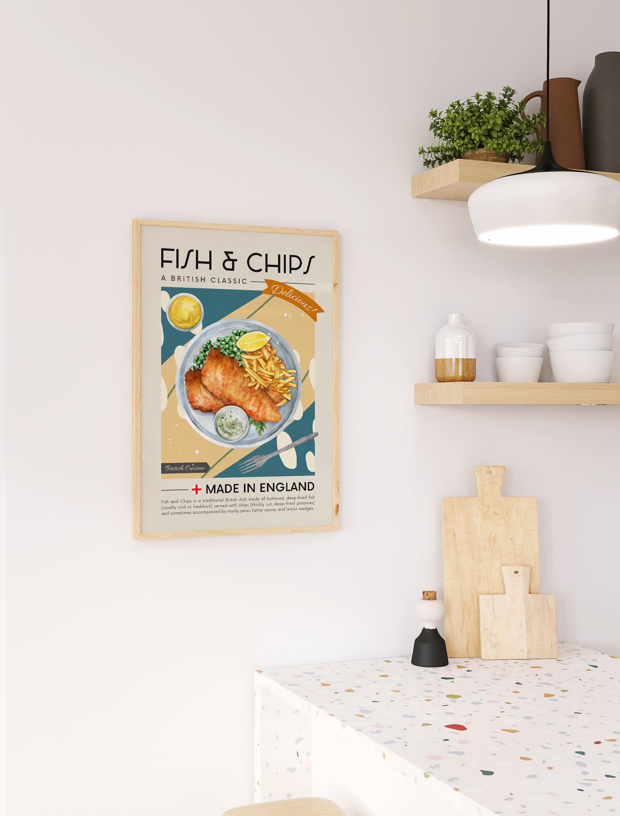 Kitchen Fish Poster Fish and Chips Poster Printable | Fish Supper Minimalist Wall Art ...