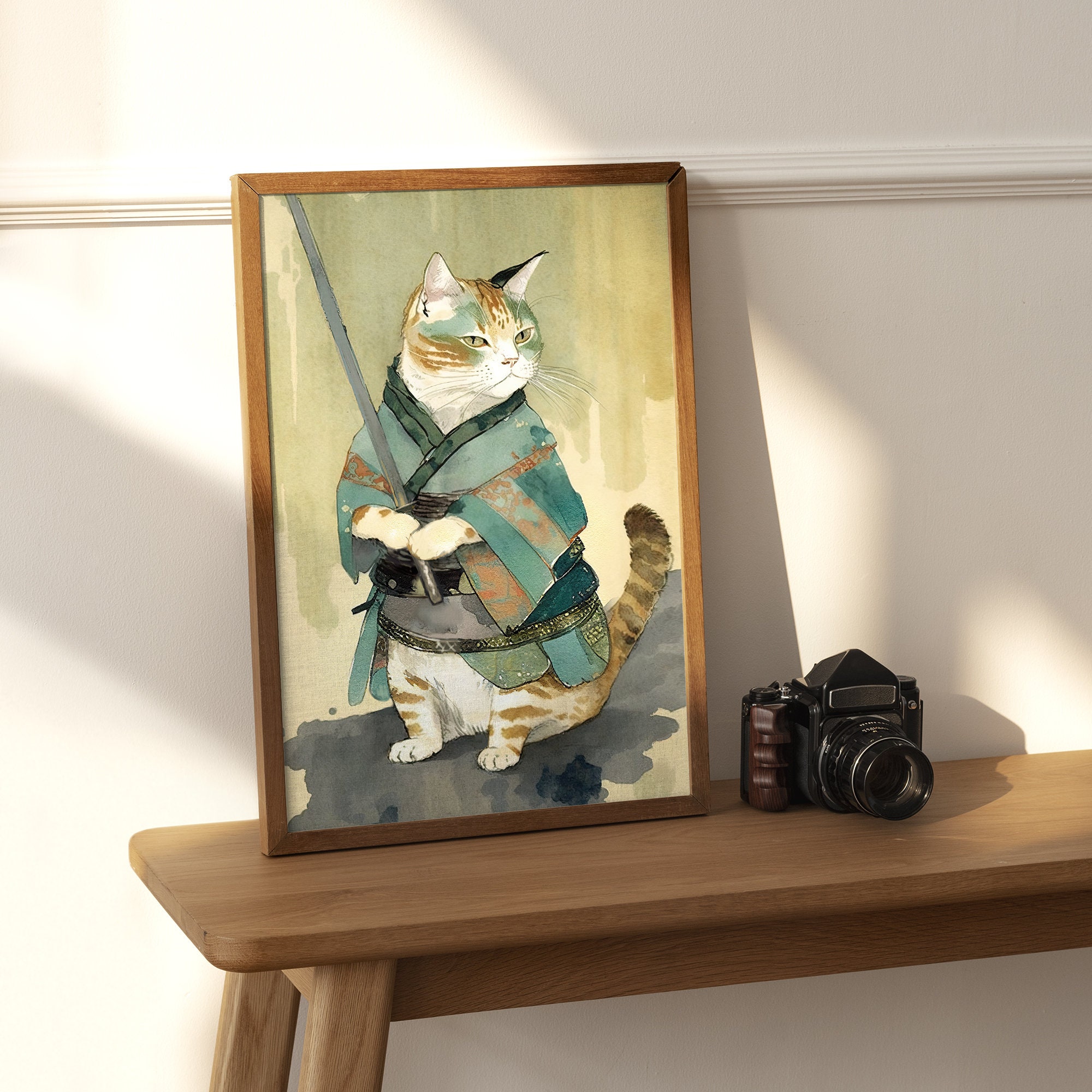Samurai Warrior Cat Printable Wall Art Japanese Vintage Style Animal