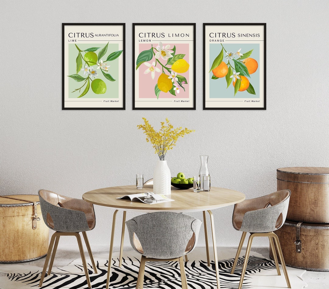 Set of 3 Citrus Fruits Poster Printable Lemon Orange Lime Minimalist