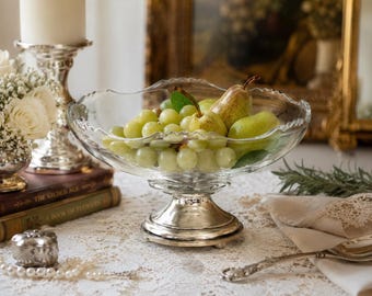 Vintage Crown Sterling Weighted Crystal Compote Bowl Elegant Pedestal Centerpiece