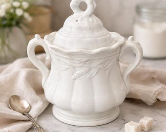 Antique Elsmore & Forster Tunstall Ironstone Covered Sugar Bowl Wheat Ceres