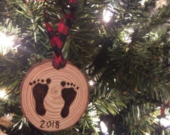 Woodburned Baby Ornament - Baby's First Ornament - Woodburned Ornament - 2019 Ornament - Rustic Ornament - Wood Slice Ornament