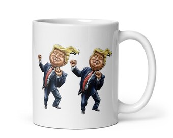 Taza de café con caricatura de Donald Trump bailando - MAGA / Estados Unidos primero / EE. UU. / Lucha / Presidente / Make America Great Again / Republicano / Baile