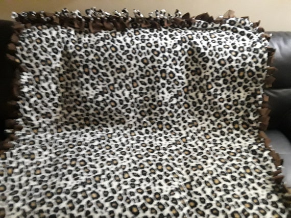 Brown Leopard Fleece No Sew Blankets Etsy