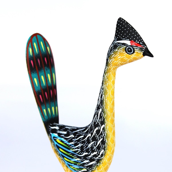 Oaxacan Wood Carving Road Runner Bird Alebrije by Javier Blas Mexican Folk Art Roadrunner Oaxaca Mexico