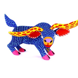 Oaxacan Wood Carving Blue Moose by Armando Jimenez Mexican Folk Art Alebrije Oaxaca Mexico