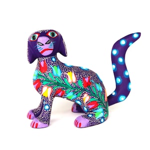 Oaxacan Wood Carving Puppy Dog with Flowers and Spots Alebrije by Jose Olivera Perez Mexican Folk Art Oaxaca Mexico