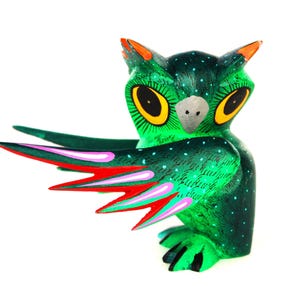 Oaxaca Wood Carving Green Owl by Hilario Blas Oaxacan Mexican Folk Art Alebrije