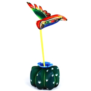 Oaxacan Wood Carving Alebrije Biznaga Cactus With Hummingbird by Fidel Blas Oaxaca Mexico Mexican Folk Art