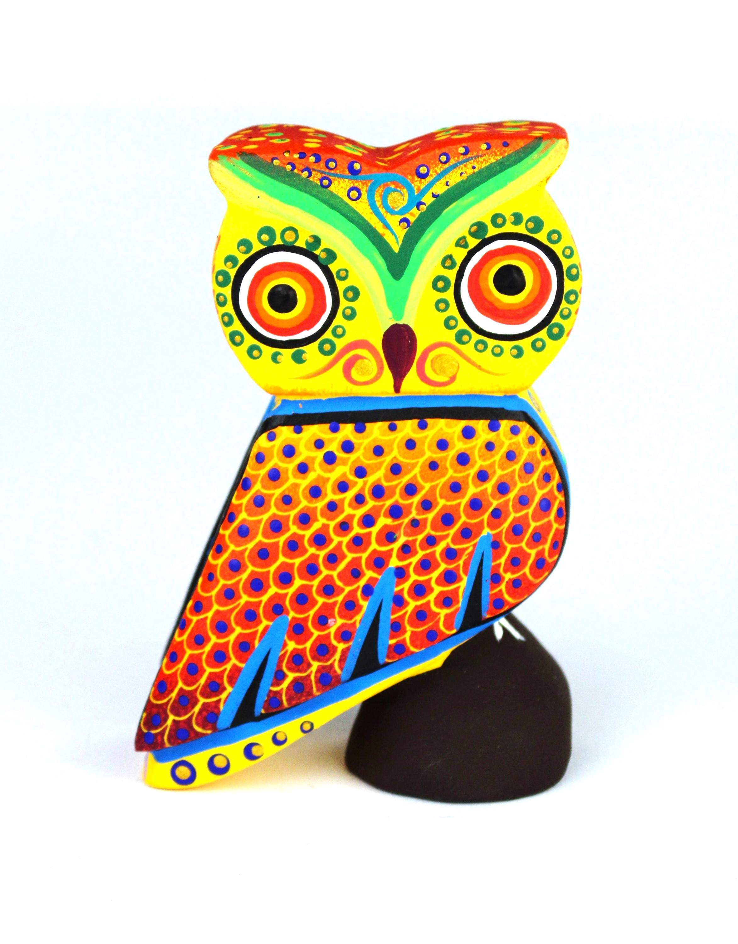 Oaxaca Wood Carving One Piece Horned Owl Perched on a Tree or Rock Alebrije by Margarita Sosa Mexica