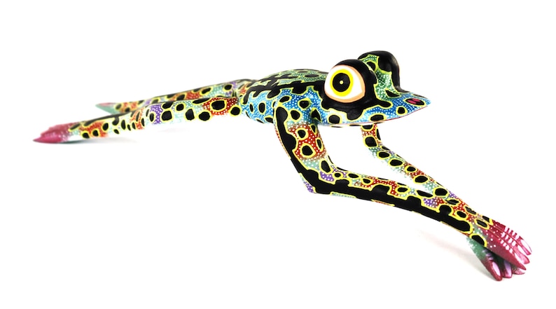 Oaxacan Wood Carving Leaping Frog Alebrije by David Adrian Blas Mexican Folk Art Oaxaca Mexico image 3