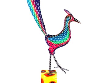 Oaxacan Wood Carving Raised Leg Road Runner Bird by Rogelio Blas Mexican Folk Art Alebrije Oaxaca Mexico