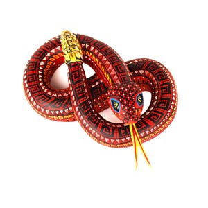 Oaxacan Wood Carving Rattle Snake Serpent by Master Carver Mario Castellanos Mexican Folk Art Alebrije Oaxaca Mexico Rattlesnake