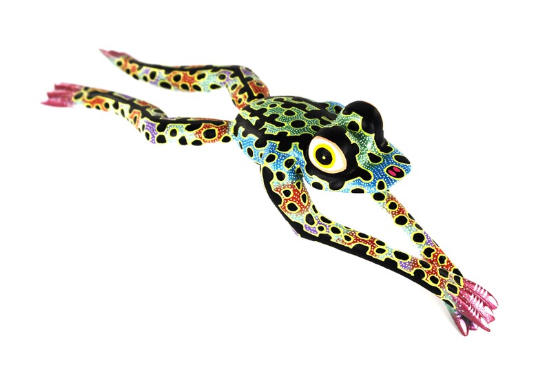 Oaxacan Wood Carving Leaping Frog Alebrije by David Adrian Blas Mexican Folk Art Oaxaca Mexico image 2