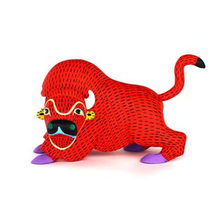 Oaxacan Wood Carving Small Bull Toro Buffalo Bison by Armando Jimenez Mexican Folk Art Alebrije Oaxaca Mexico