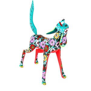 Oaxaca Wood Carving Green Dog with Flowers by Candido Jimenez Oaxacan Mexican Folk Art Alebrije Mexico