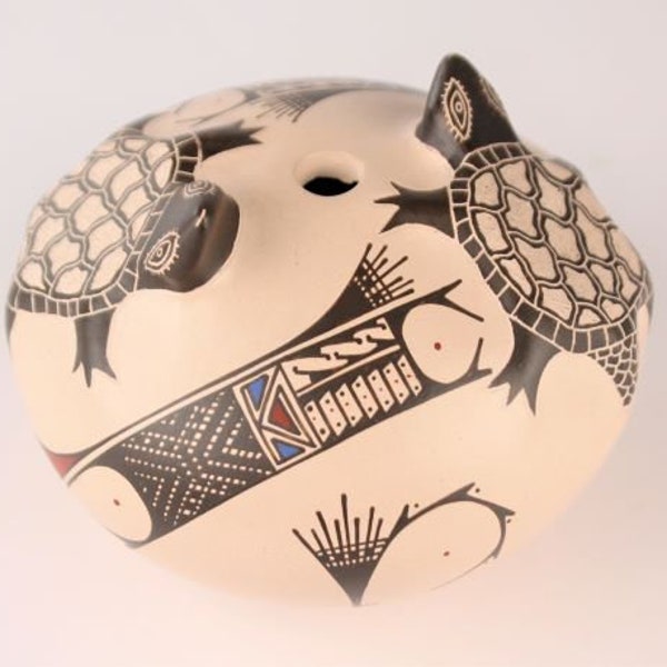 Mata Ortiz Pottery Two Turtles On Top of Pot by Angela Corona