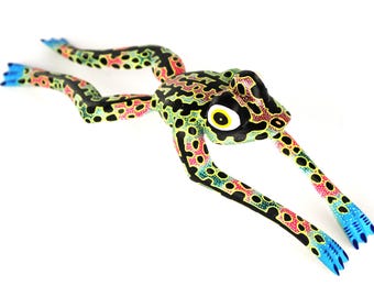 Oaxacan Wood Carving Leaping Frog Alebrije by David Adrian Blas Mexican Folk Art Oaxaca Mexico