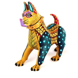 Oaxacan Wood Carving Boxer Dog With Collar Alebrije Mexican Folk Art Oaxaca Mexico