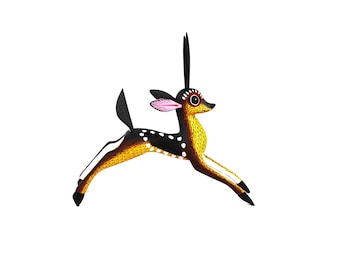 Oaxacan Wood Carving Deer in Motion by Javier Blas Mexican Folk Art Alebrije Oaxaca Mexico