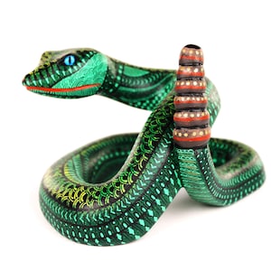 Oaxacan Wood Carving Coiled Rattle Snake Serpent by Master Carver Mario Castellanos Mexican Folk Art Alebrije Oaxaca Mexico Rattlesnake