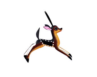 Oaxacan Wood Carving Deer in Motion by Javier Blas Mexican Folk Art Alebrije Oaxaca Mexico