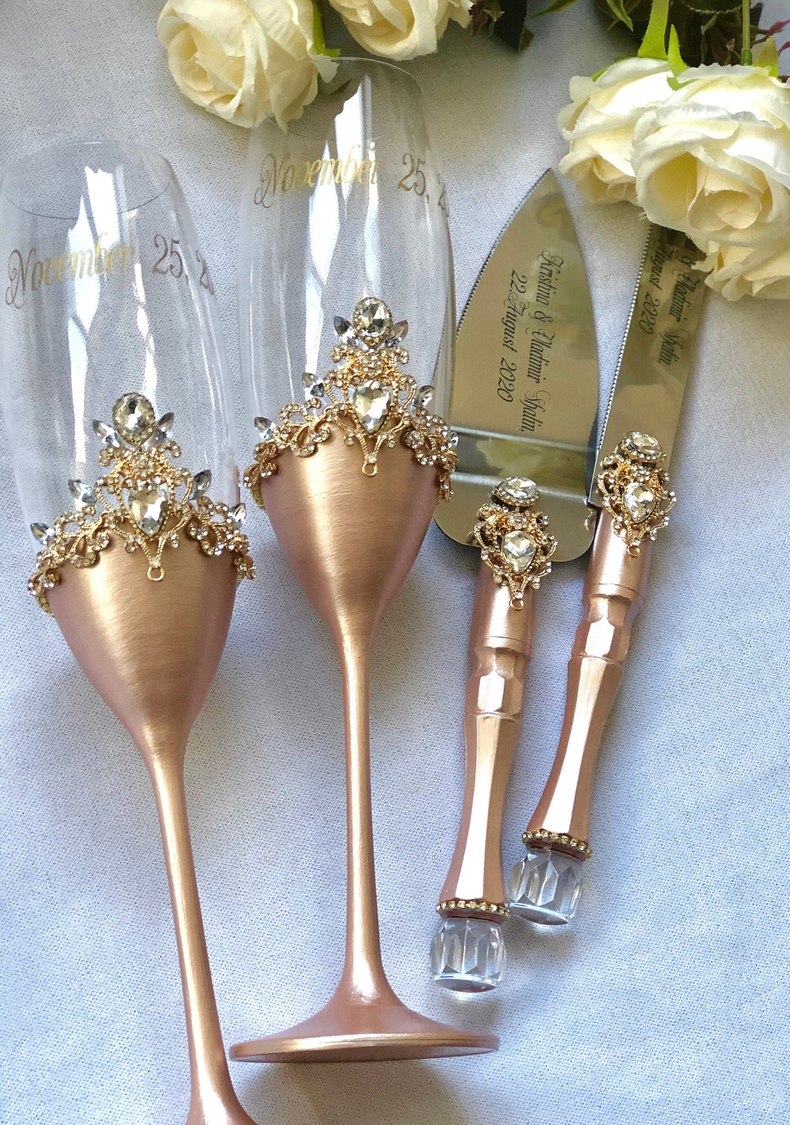 Personalized Wedding Flutes Engraved Cake Server and Knife Etsy UK