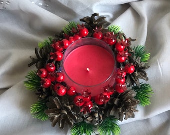 Christmas Candle Christmas Table Decor Christmas Candle Ring with Candle Red Christmas Candle Christmas Centerpiece Christmas Arrangement