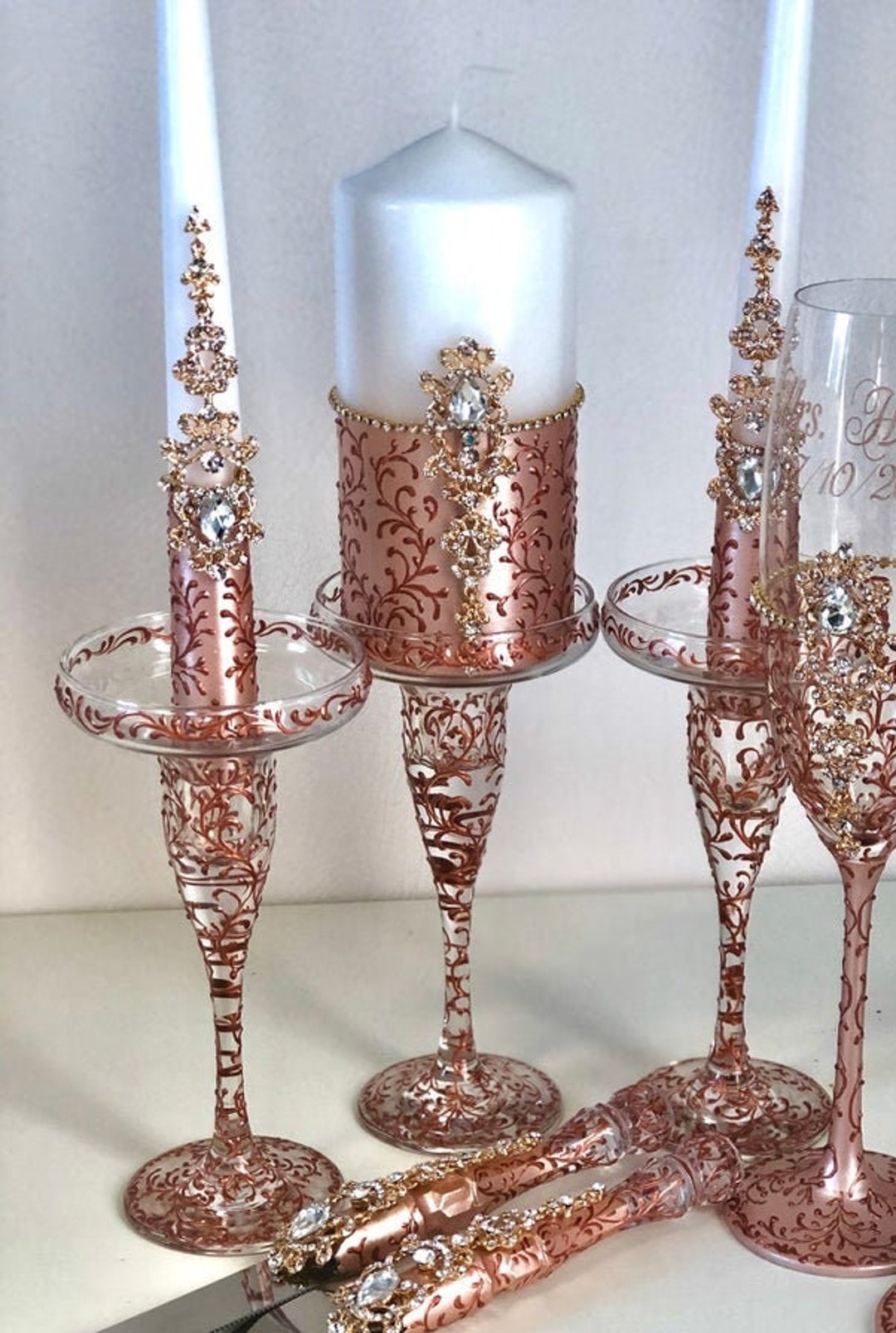 Rose Gold Unity Candle Set Rose Gold Wedding Candles3 Candles 3 Candle