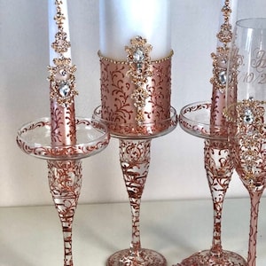 Rose Gold Unity Kaarsenset Rose Gold Wedding Candles3 kaarsen 3 kandelaars