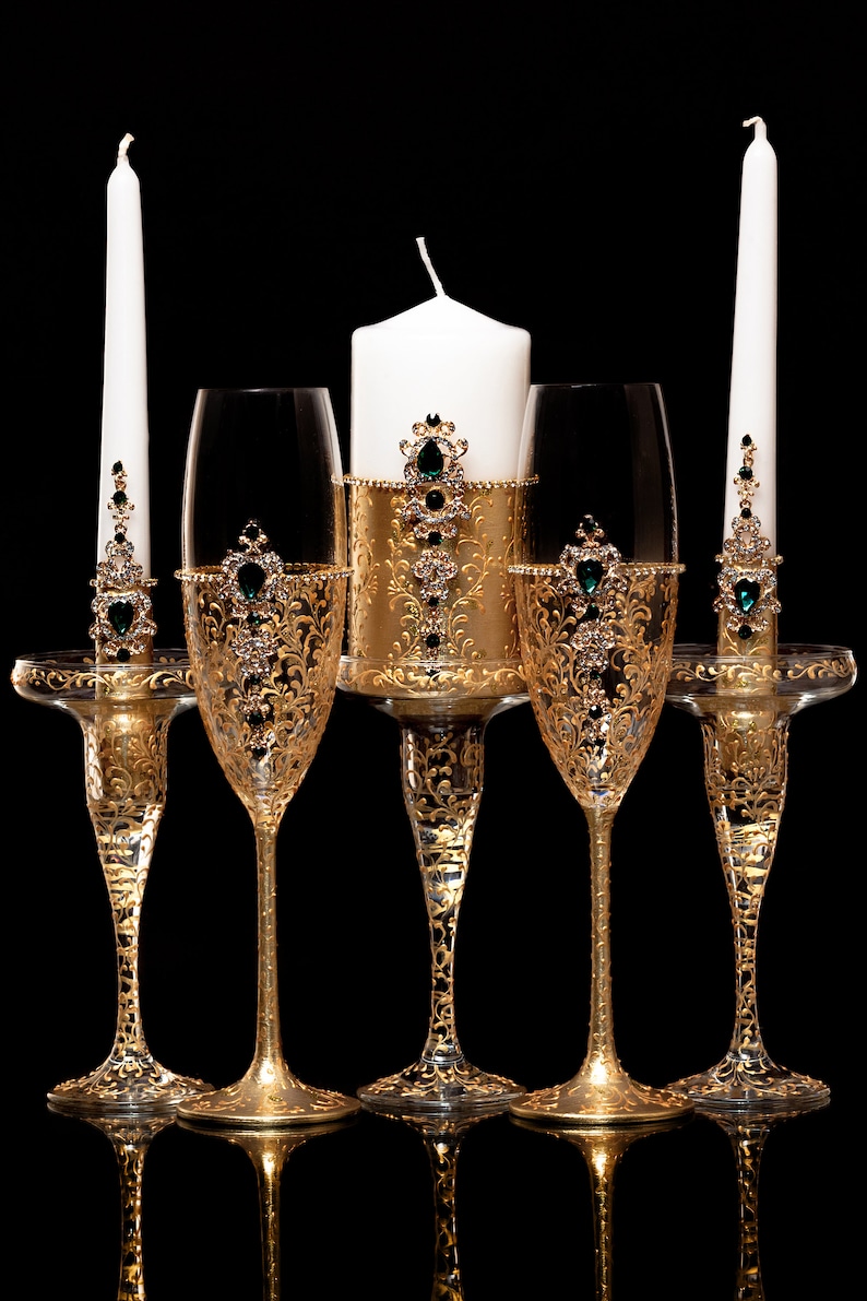 3 Gold Unity Candle Holder Set Golden Wedding Gold Unity Etsy