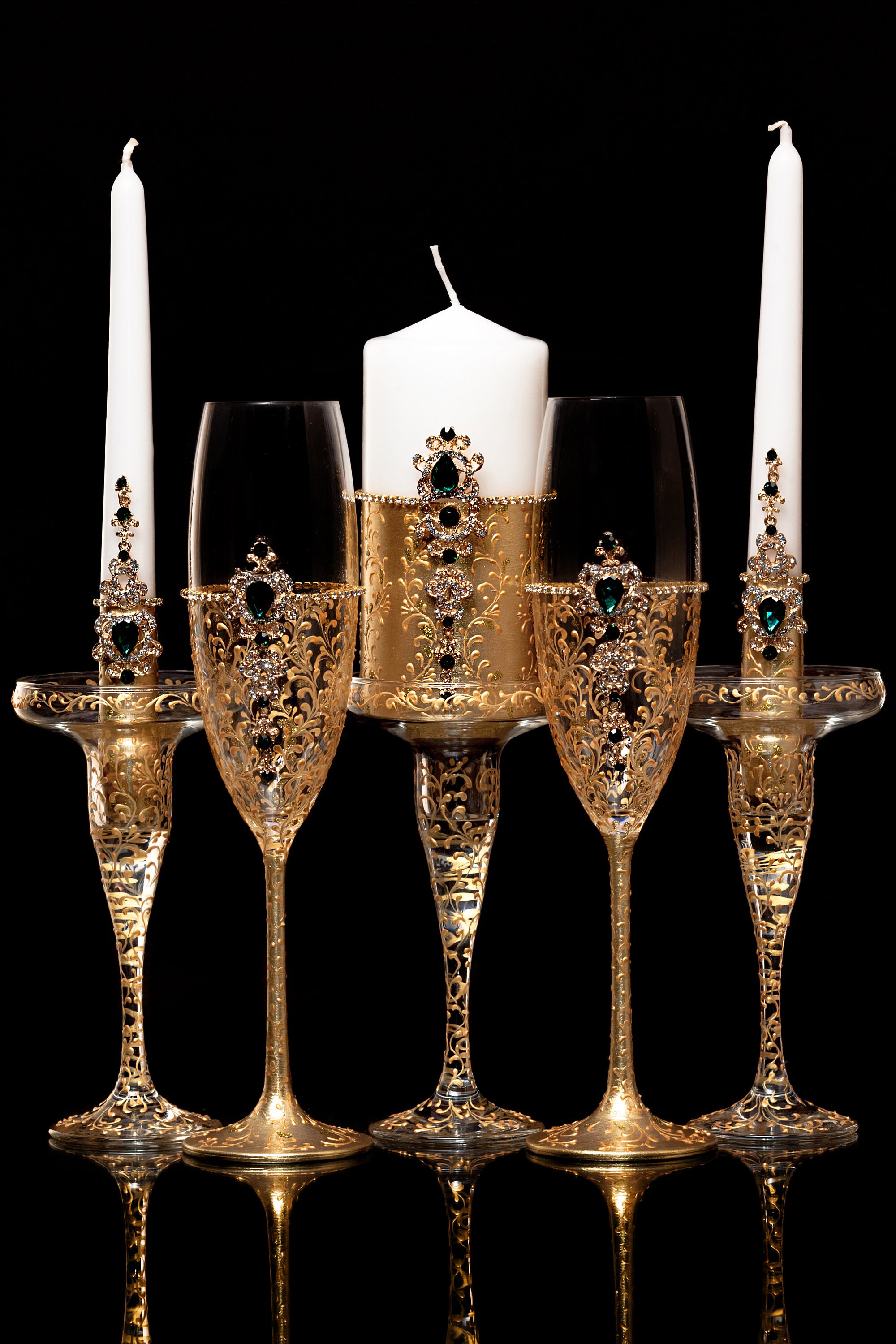 3 Gold Unity Candle Holder Set Golden Wedding Gold Unity Etsy