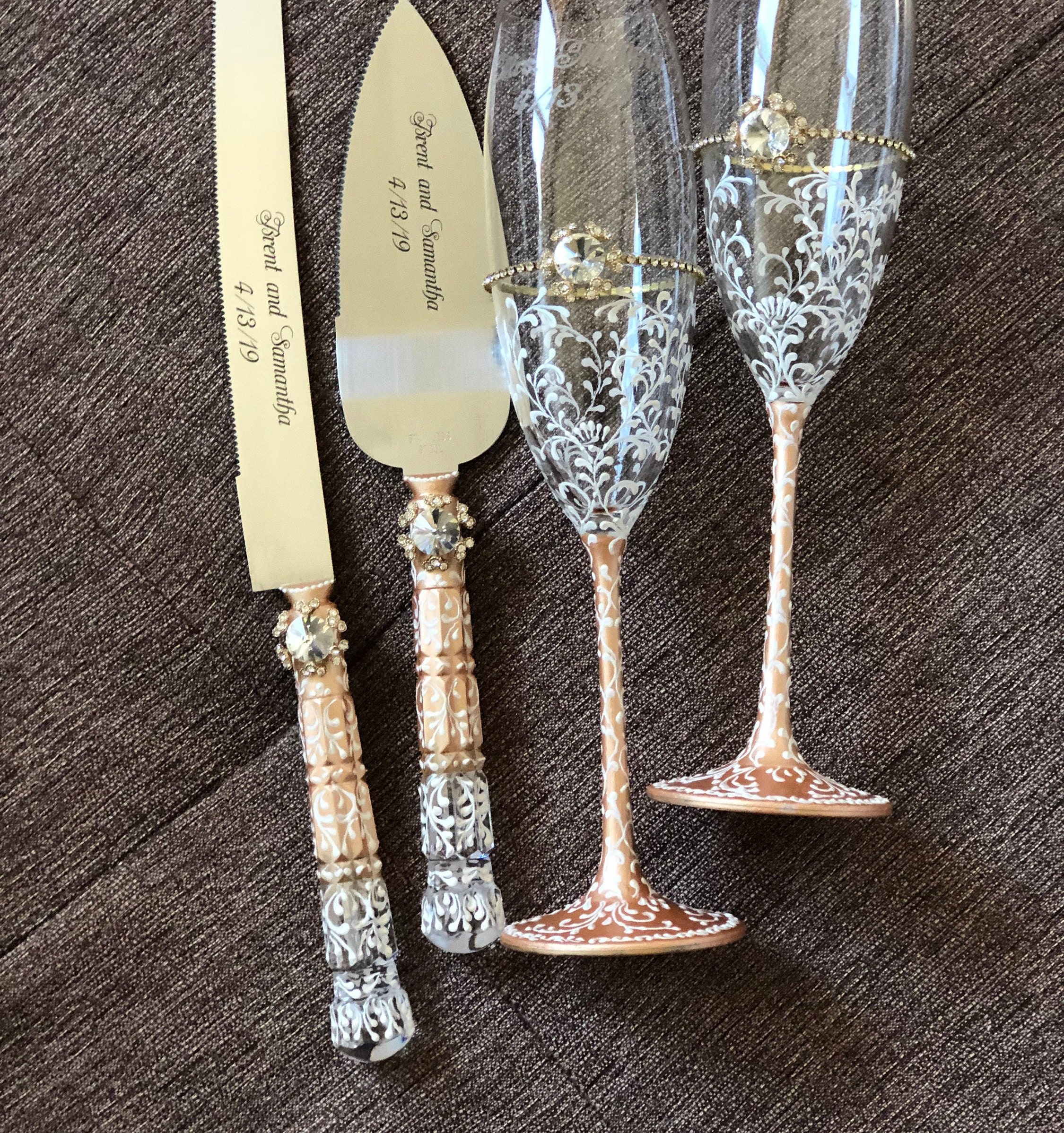 Personalized Wedding Flutes Engraved Cake Server and Knife Etsy