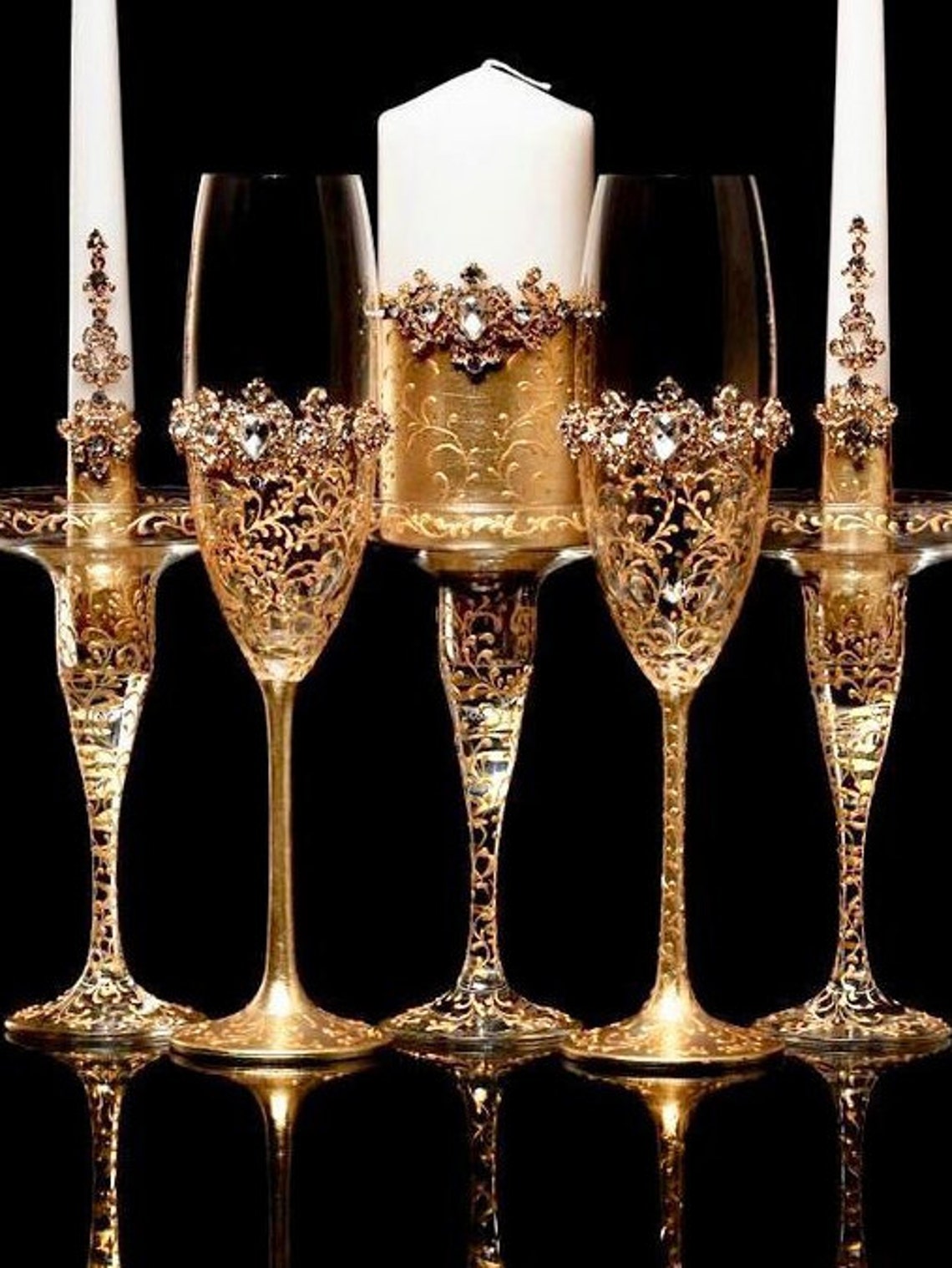 3 Gold Unity Candle Holder Set Golden Wedding Gold Unity Etsy