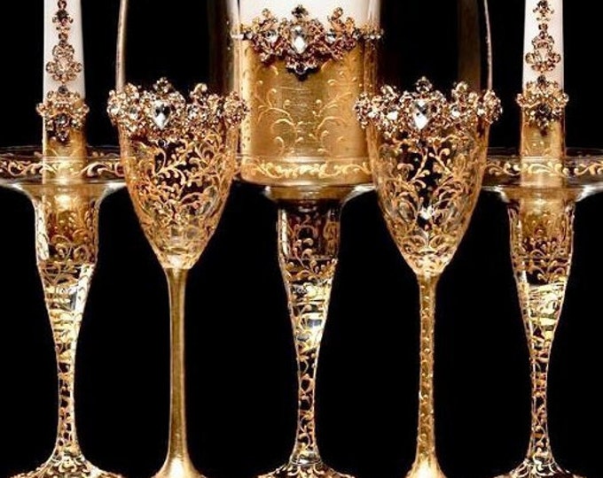 3 Gold Unity Candle Holder Set Golden Wedding Gold Unity Etsy